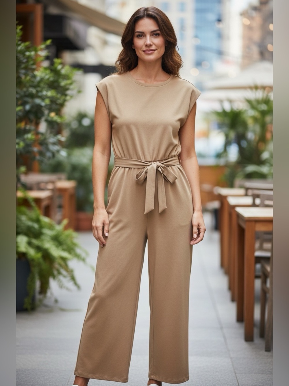 Max Studio Beige Sleeveless knit jumpsuit size XL